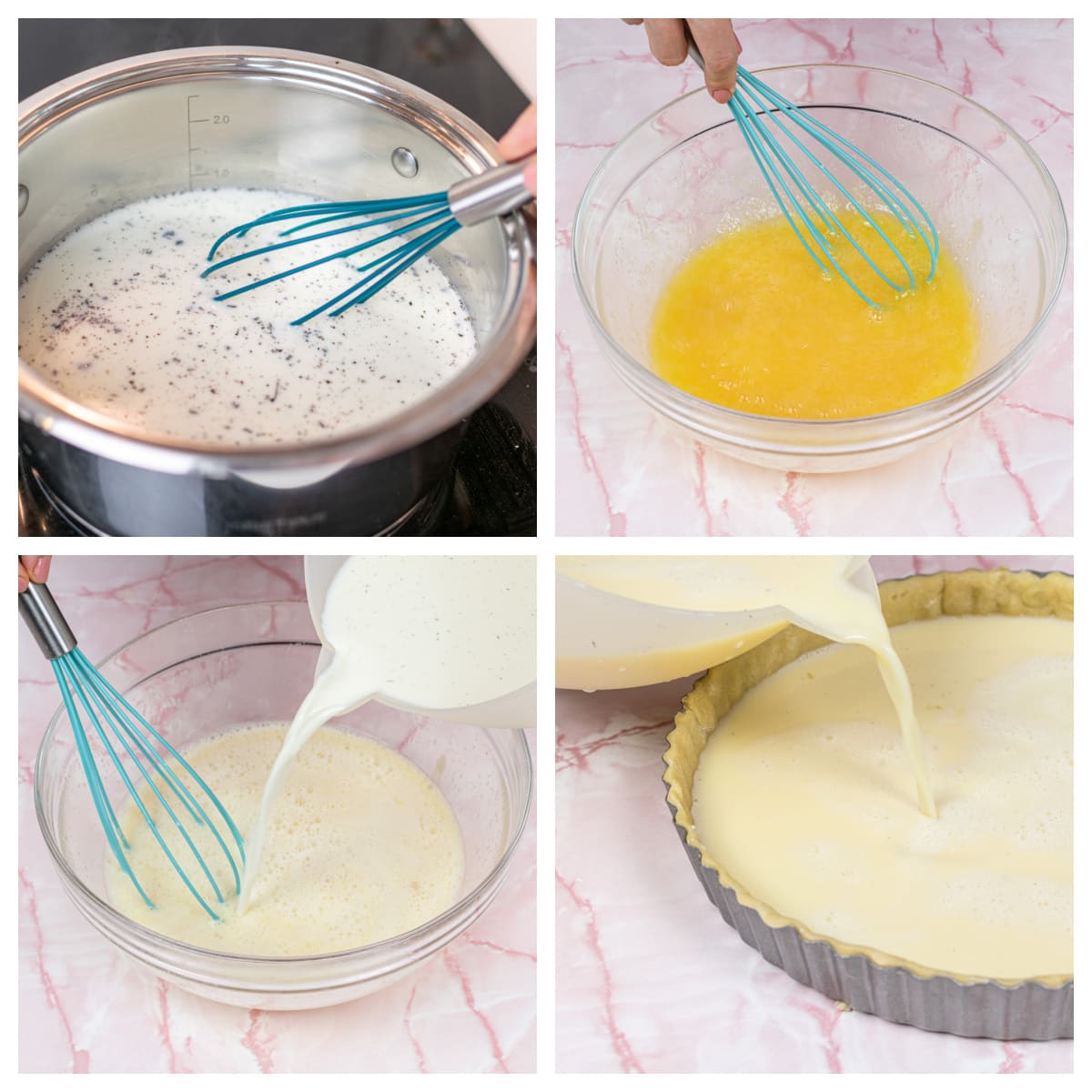 step by step images for how to make a custard pie 