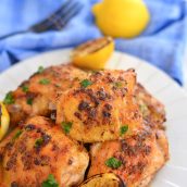 plate of crispy baked chicken thighs