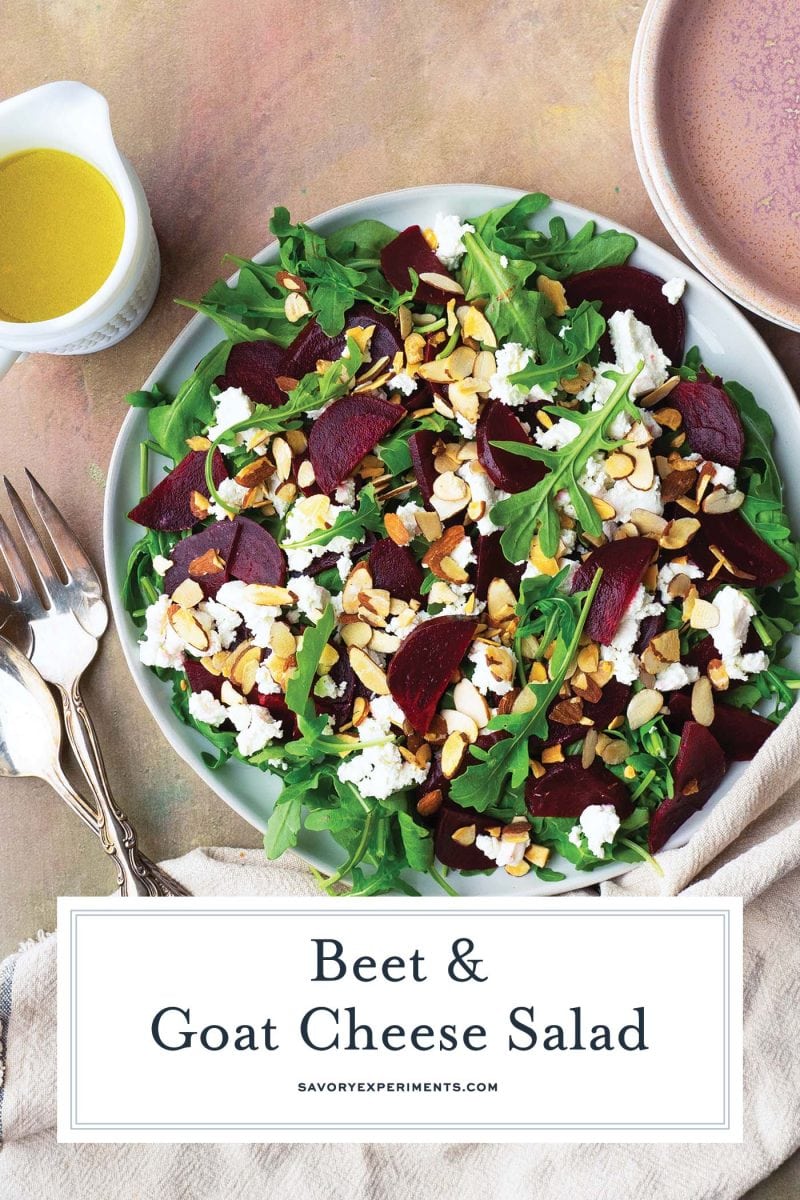 Dress this beet goat cheese salad with a simple orange vinaigrette. Easy enough for a weeknight supper, but fancy enough for a dinner party.