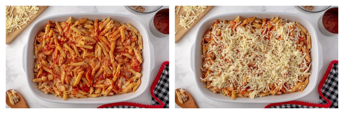 baked pasta in a casserole dish 