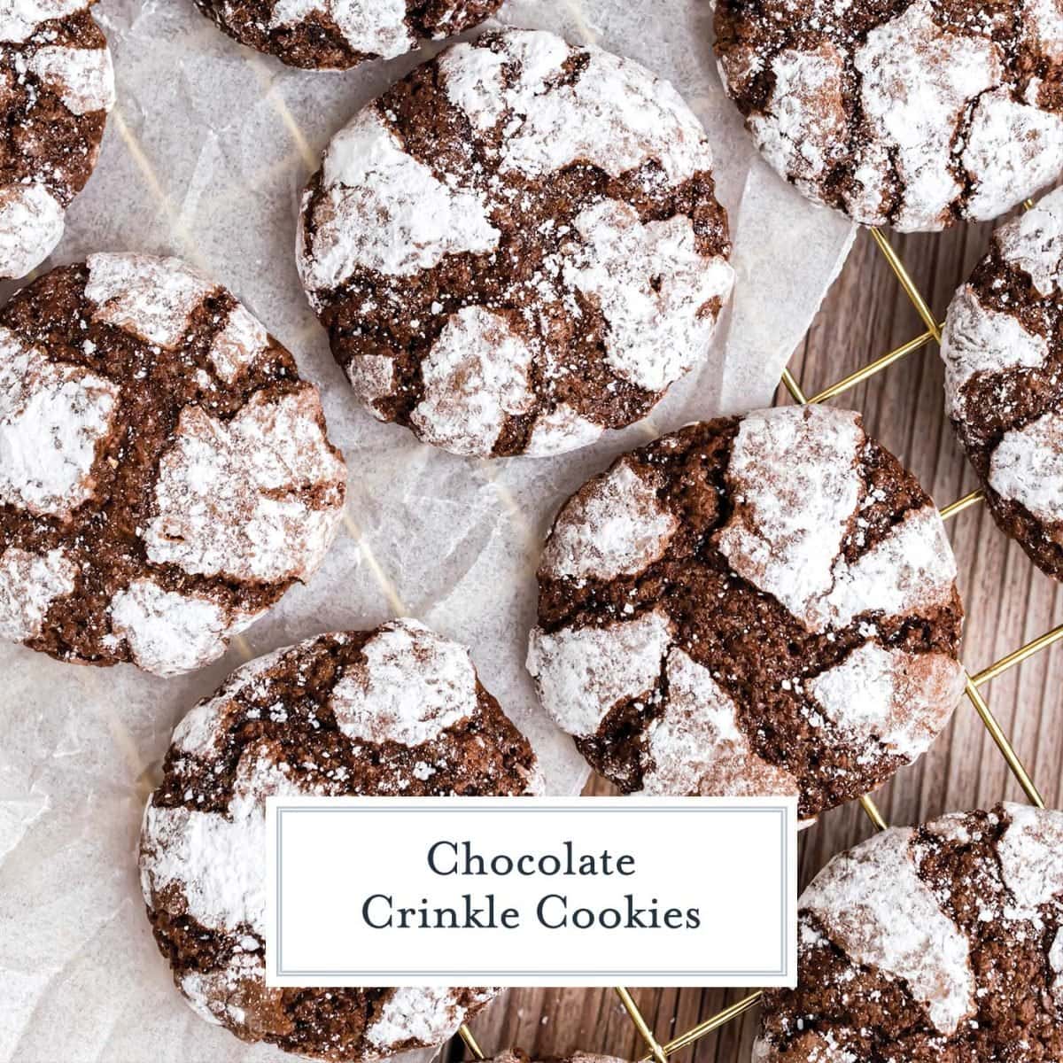 crinkle cookies on cooling rack with parchment