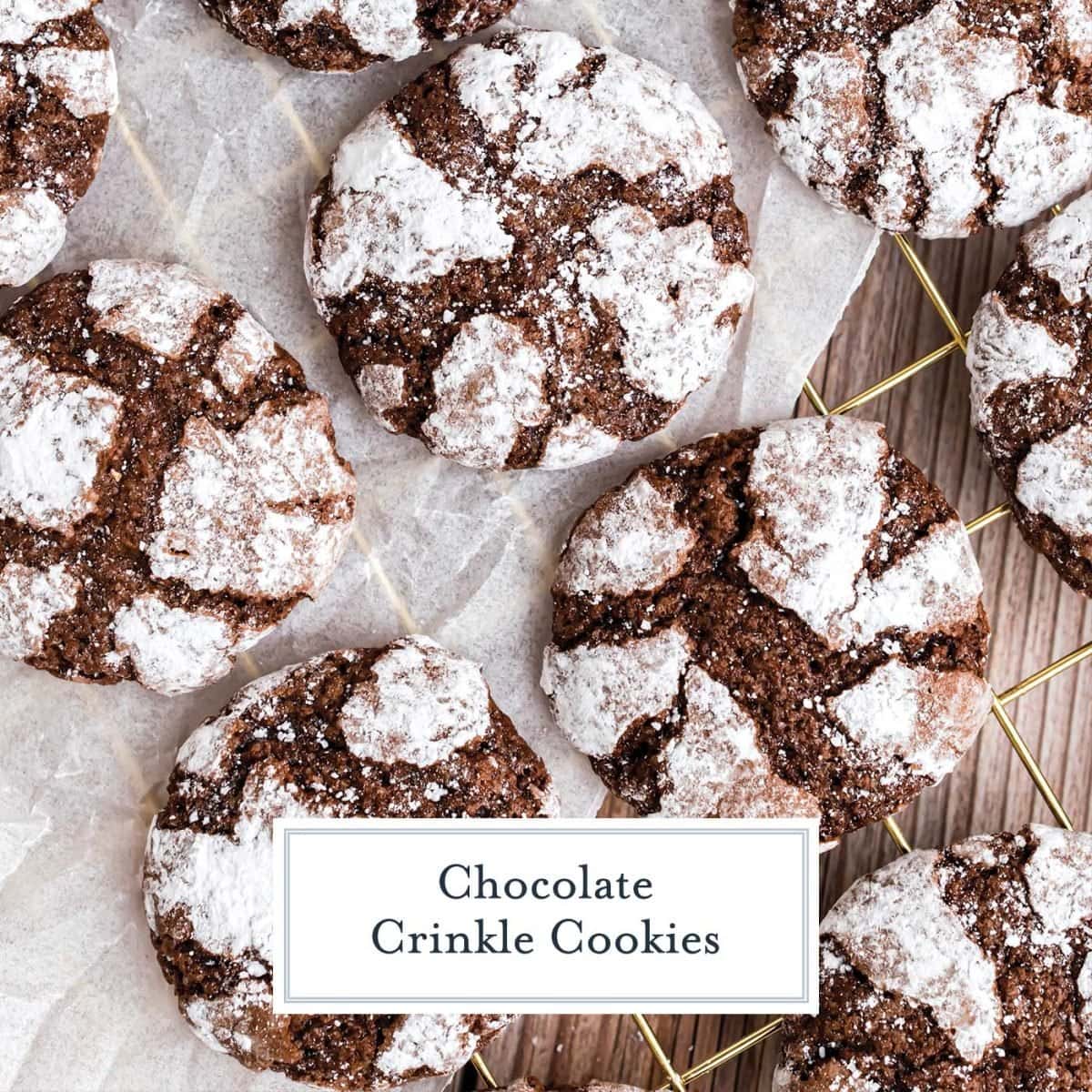 crinkle cookies on cooling rack with parchment 