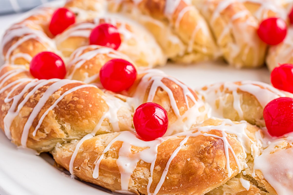 close up of danish pastry wreath