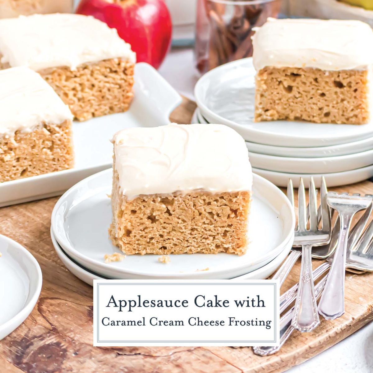 slices of frosted cake on white serving plates 