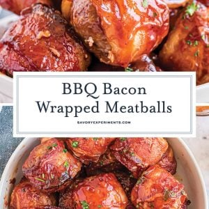 BBQ bacon wrapped meatball recipe for pinterest