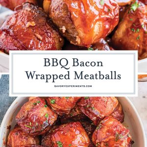 BBQ bacon wrapped meatball recipe for pinterest