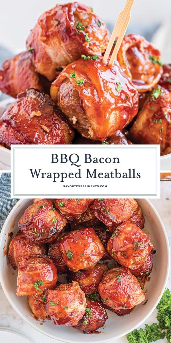 BBQ bacon wrapped meatball recipe for pinterest 