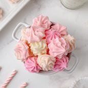 overhead of no-bake cream cheese candy in a bowl