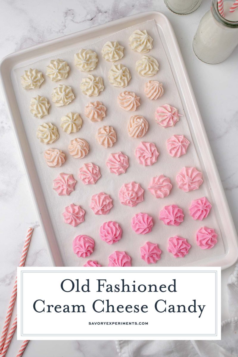 ombre cream cheese candy on a rimmed baking sheet 