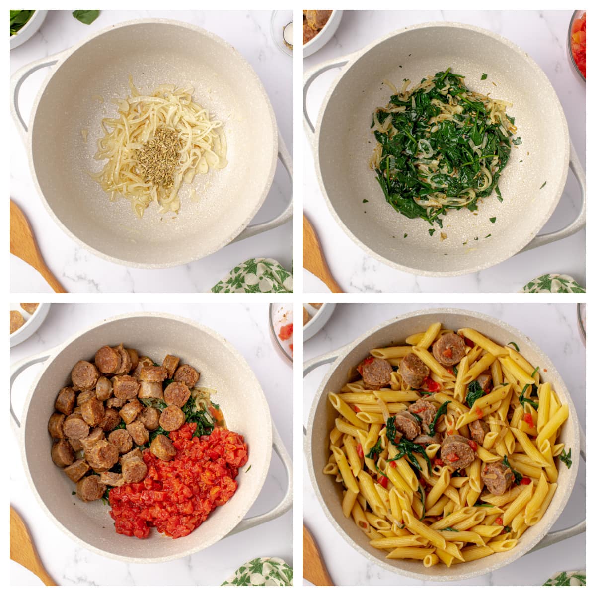 step-by-step images of how to make sausage pasta 