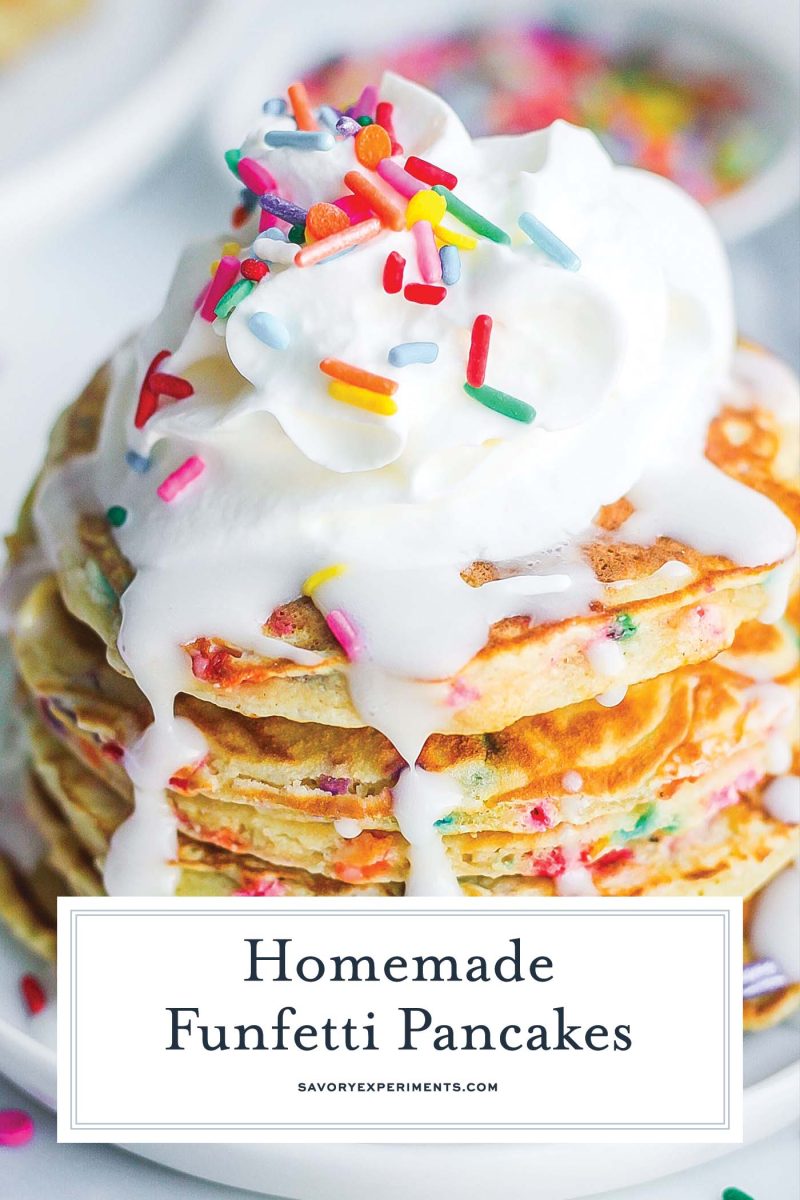 close up stack of rainbow pancakes 