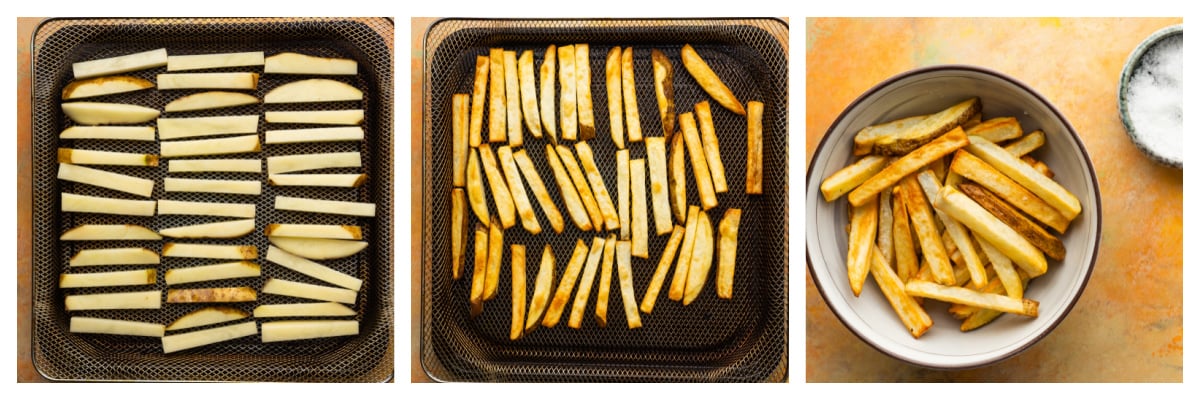 step-by-step of how to make french fries in the air fryer 