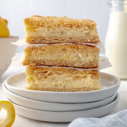 stack of lemon cheesecake bars