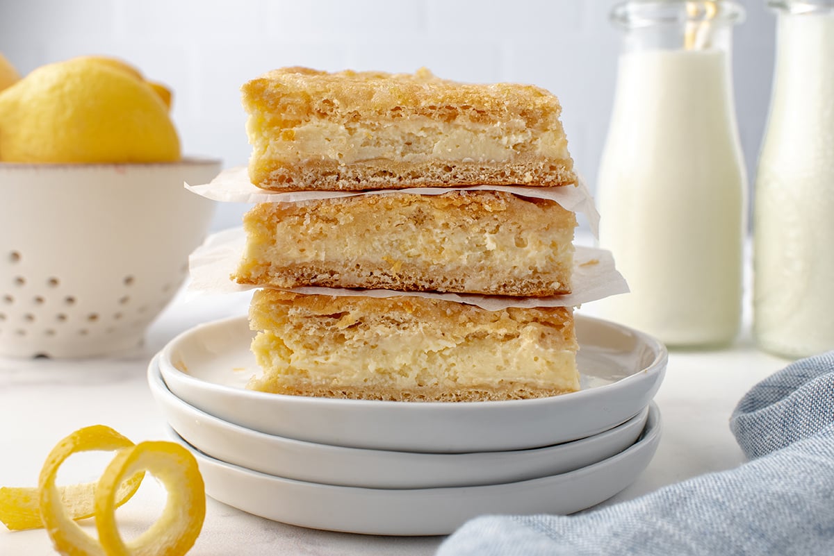 stack of lemon cheesecake bars
