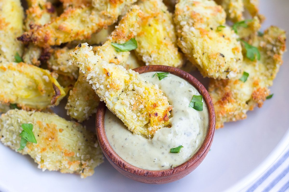 artichoke heart in dipping sauce