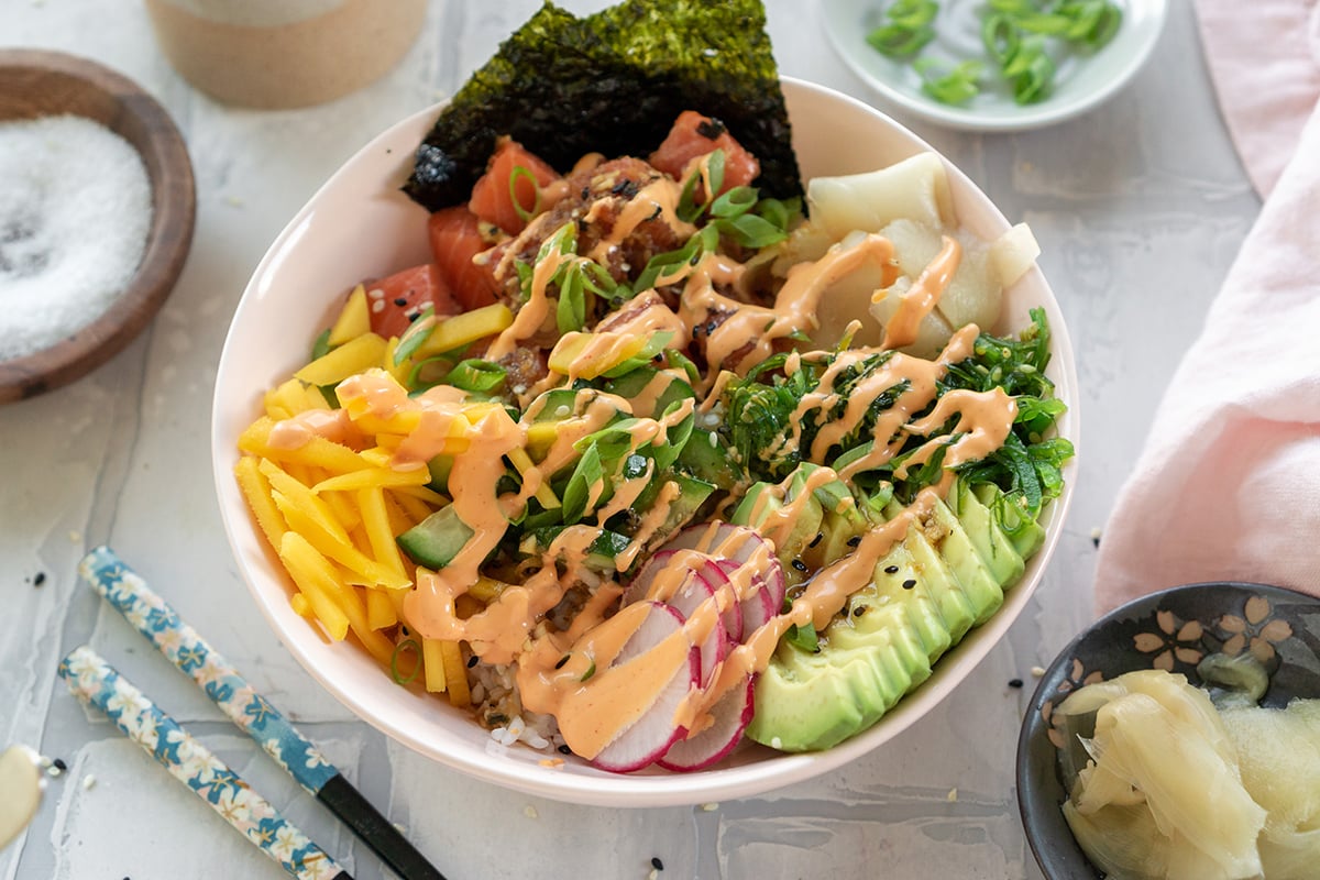 EASY Salmon Poke Bowl Recipe - Raw & Cooked Versions!