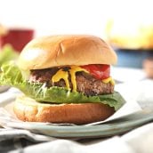 head-on view of a prepared skillet hamburger