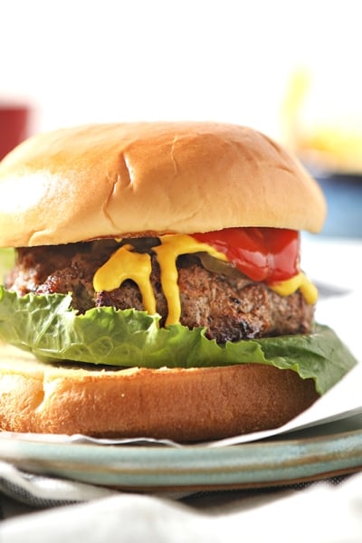 head-on view of a prepared skillet hamburger