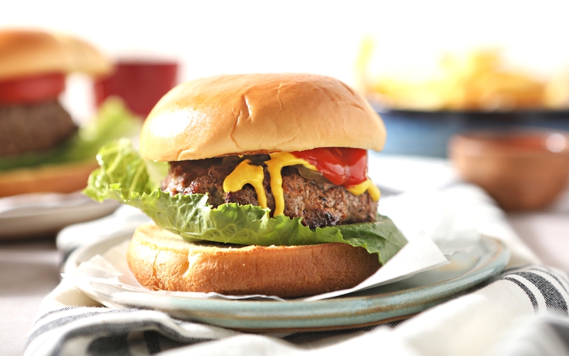 head-on view of a prepared skillet hamburger