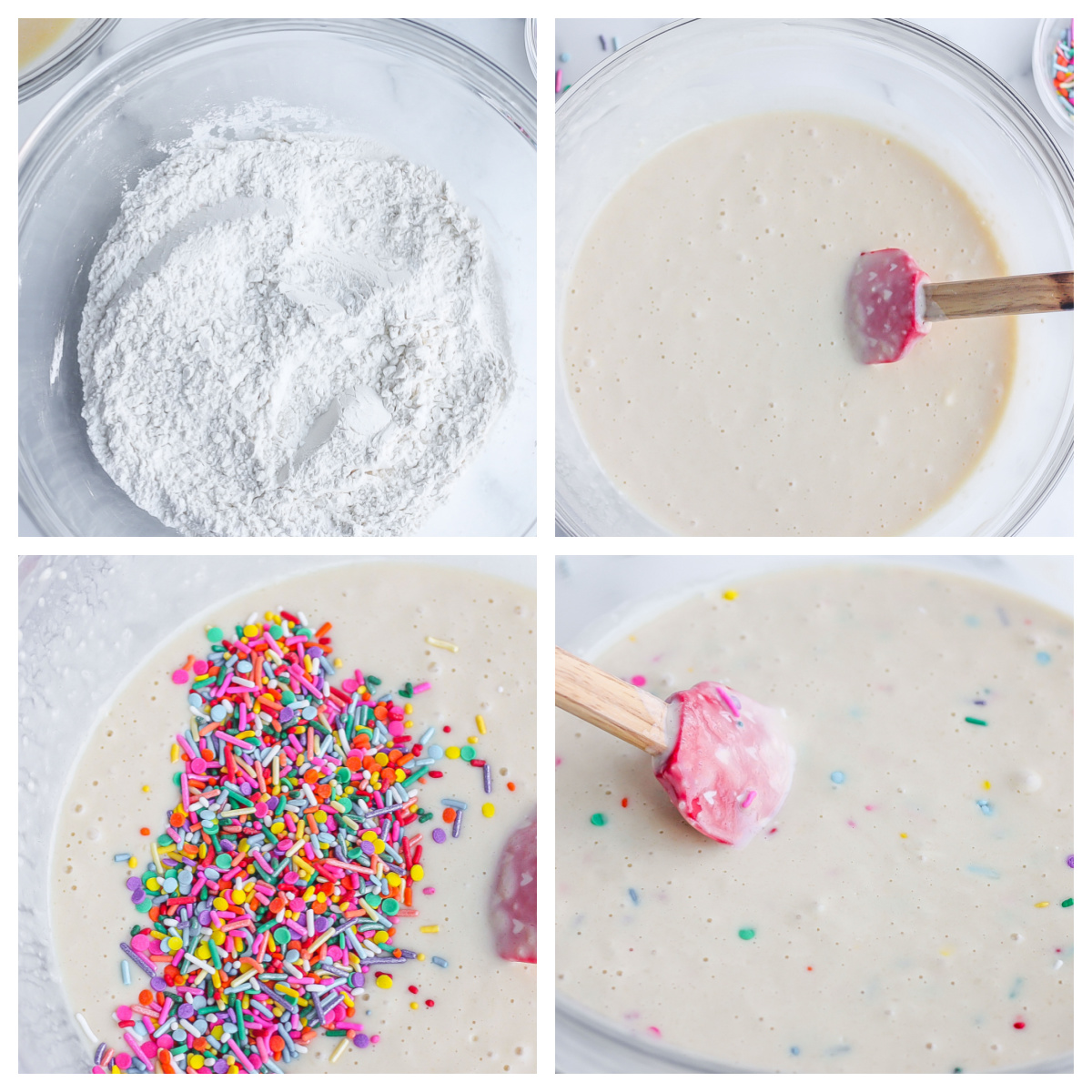 step-by-step of how to make funfetti pancakes 