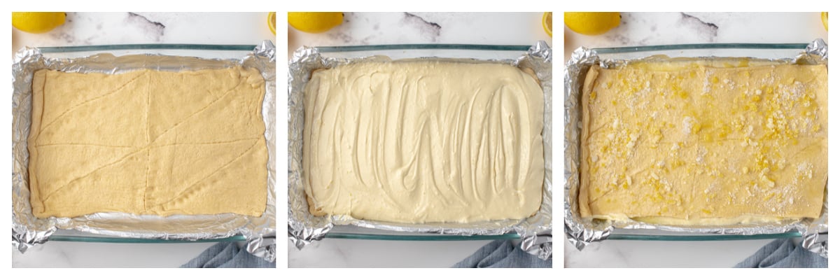 step-by-step images of how to make lemon cheesecake bars 