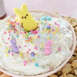 cake batter dip with peeps and animal crackers