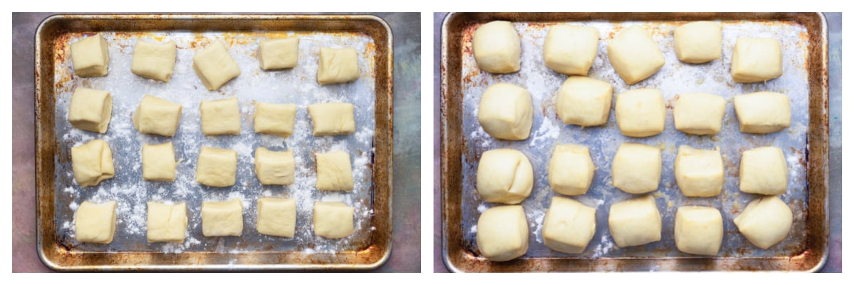 raw and baked bread on a baking sheet 