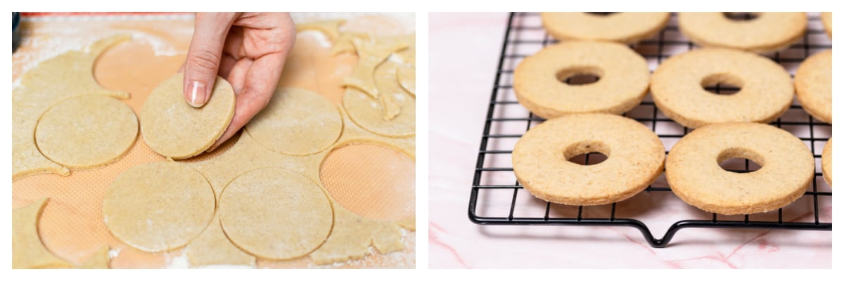 cookies cut into circles and cooling 