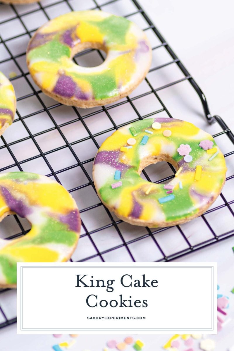 close up of king cake cookies for pinterest 