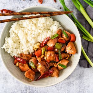 bowl of homemade kung pao chicken