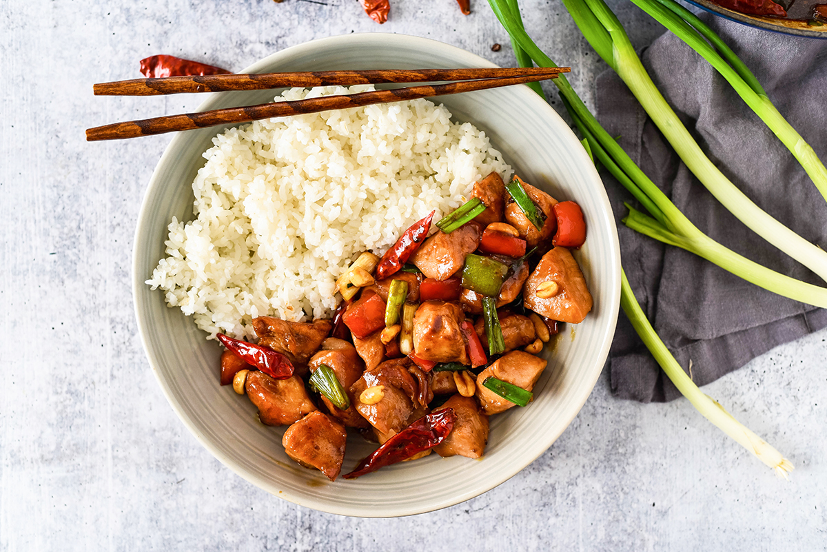 bowl of homemade kung pao chicken