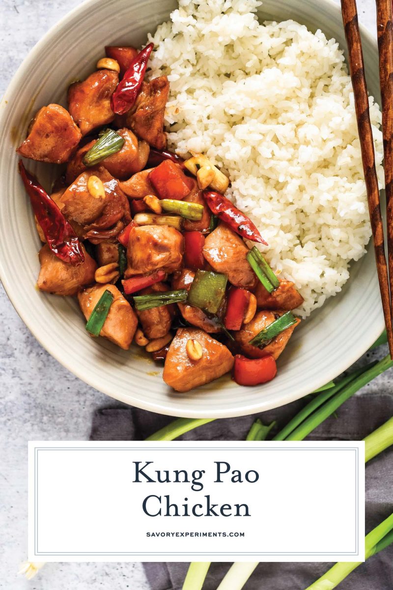 close up of kung pao chicken 