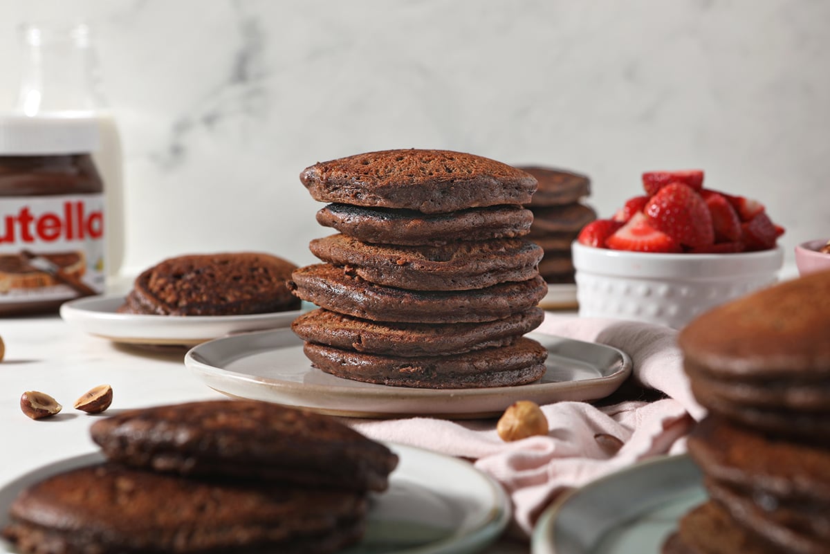 undressed nutella pancakes on a plate 