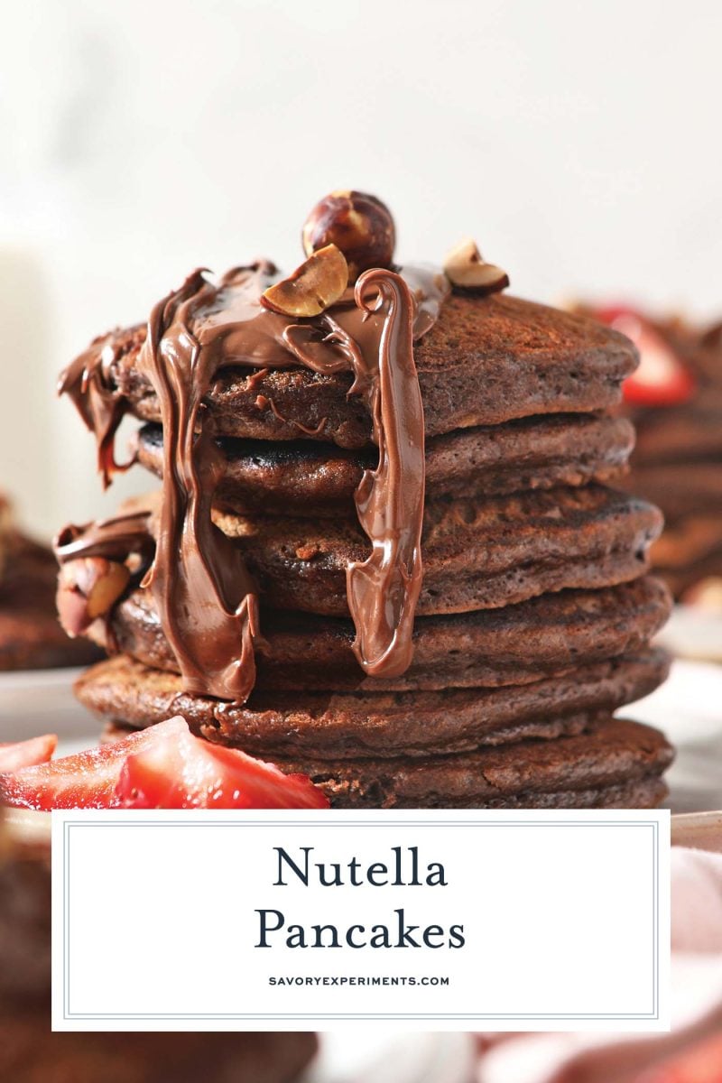 close up of a stack of nutella pancakes 