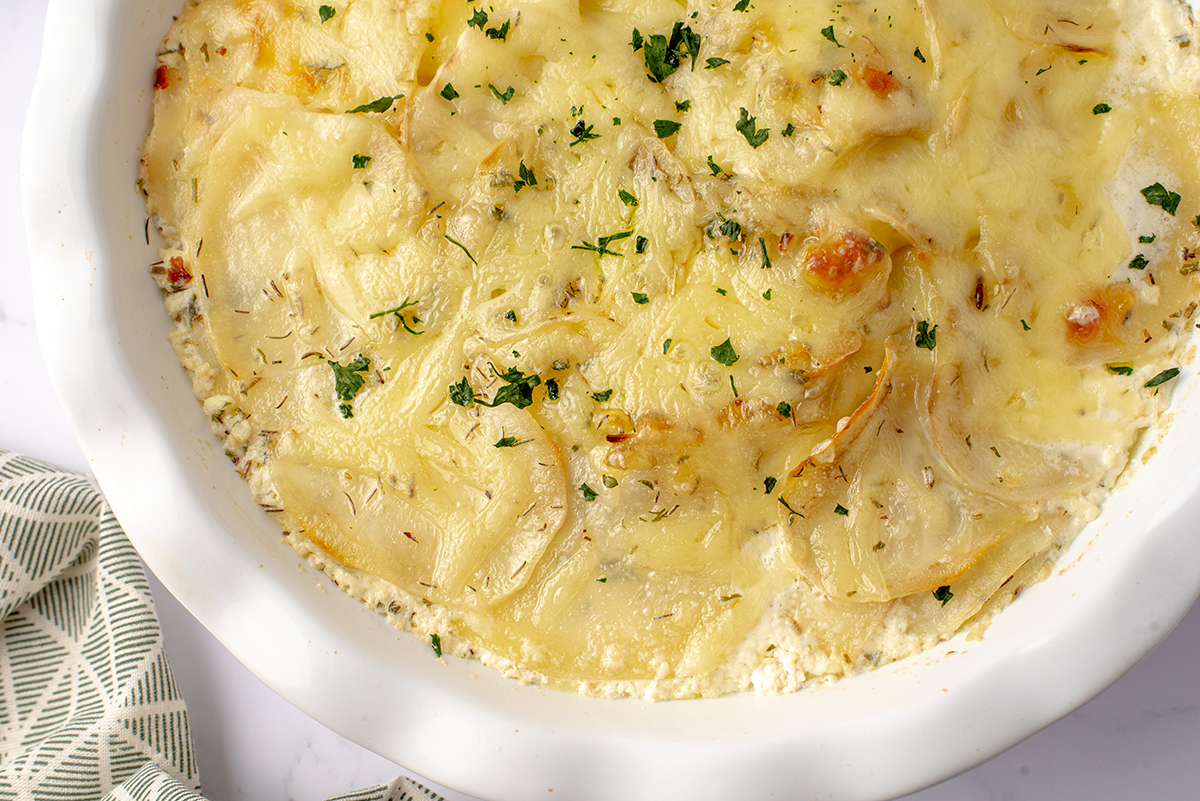 close up of potato galette in a cooking vessel 