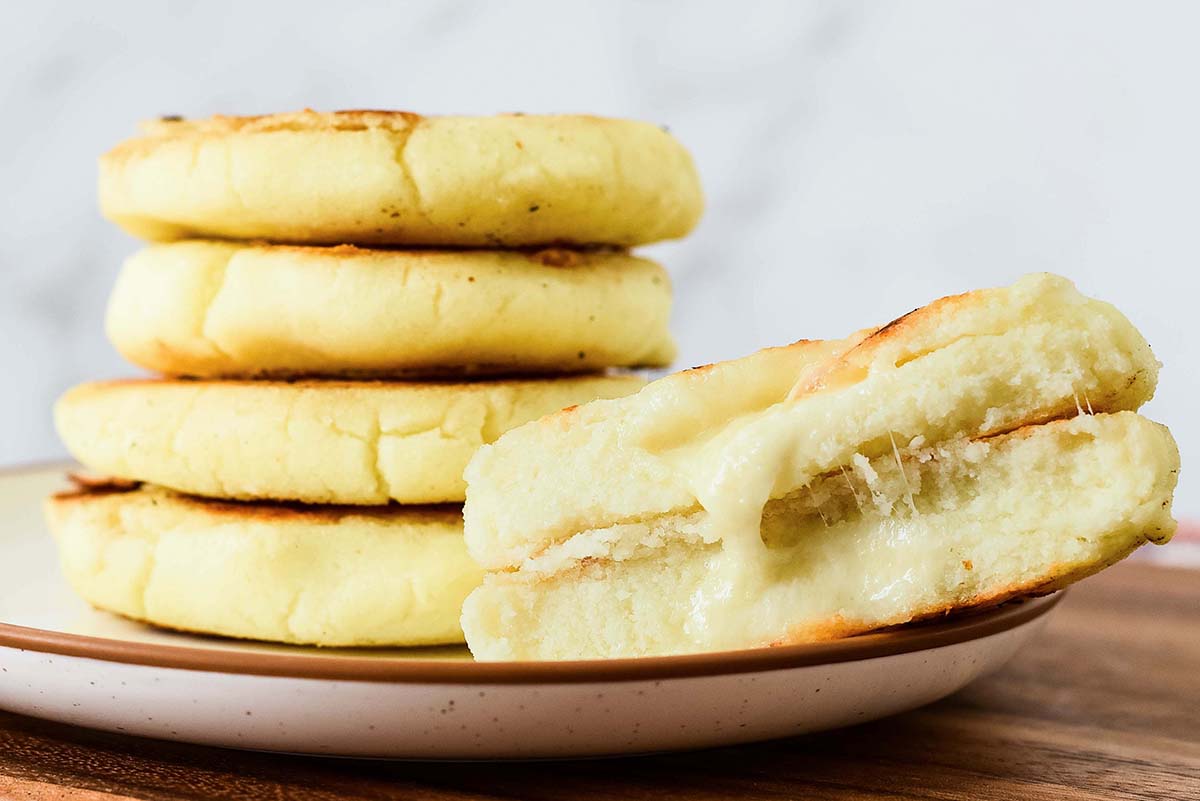 close up of arepas on a serving plate