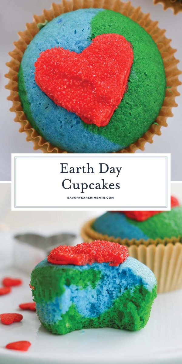 close up of two red and blue cupcakes with red hearts 