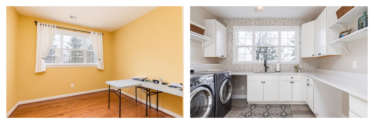 white laundry room renovation 