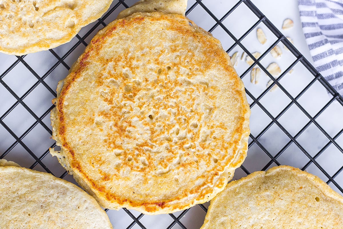 oatmeal pancake on a wire rack 