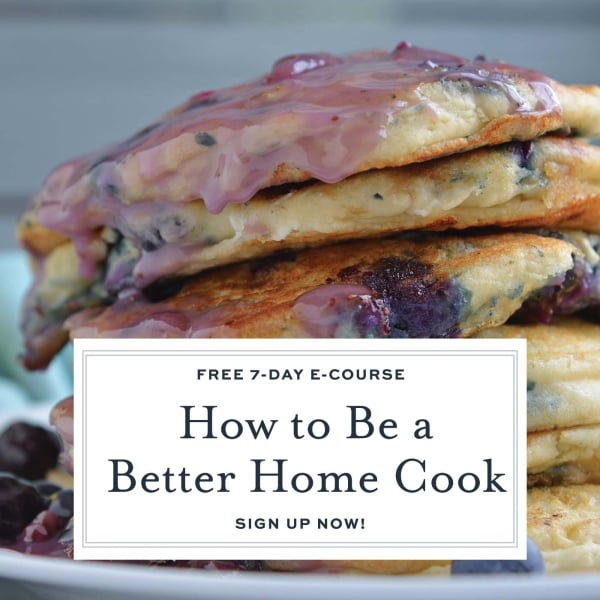 infographic for free ecourse with stack of blueberry pancakes 