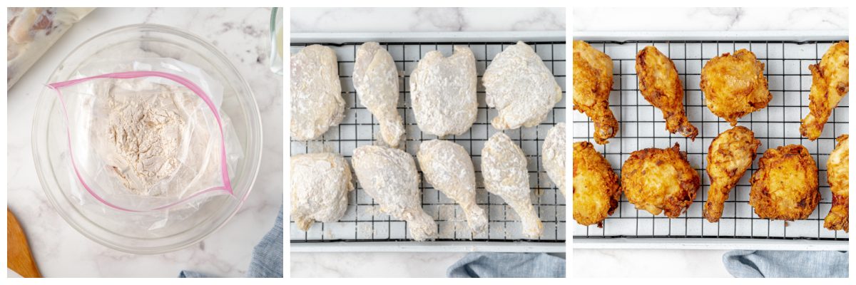 collage of buttermilk fried chicken process shots