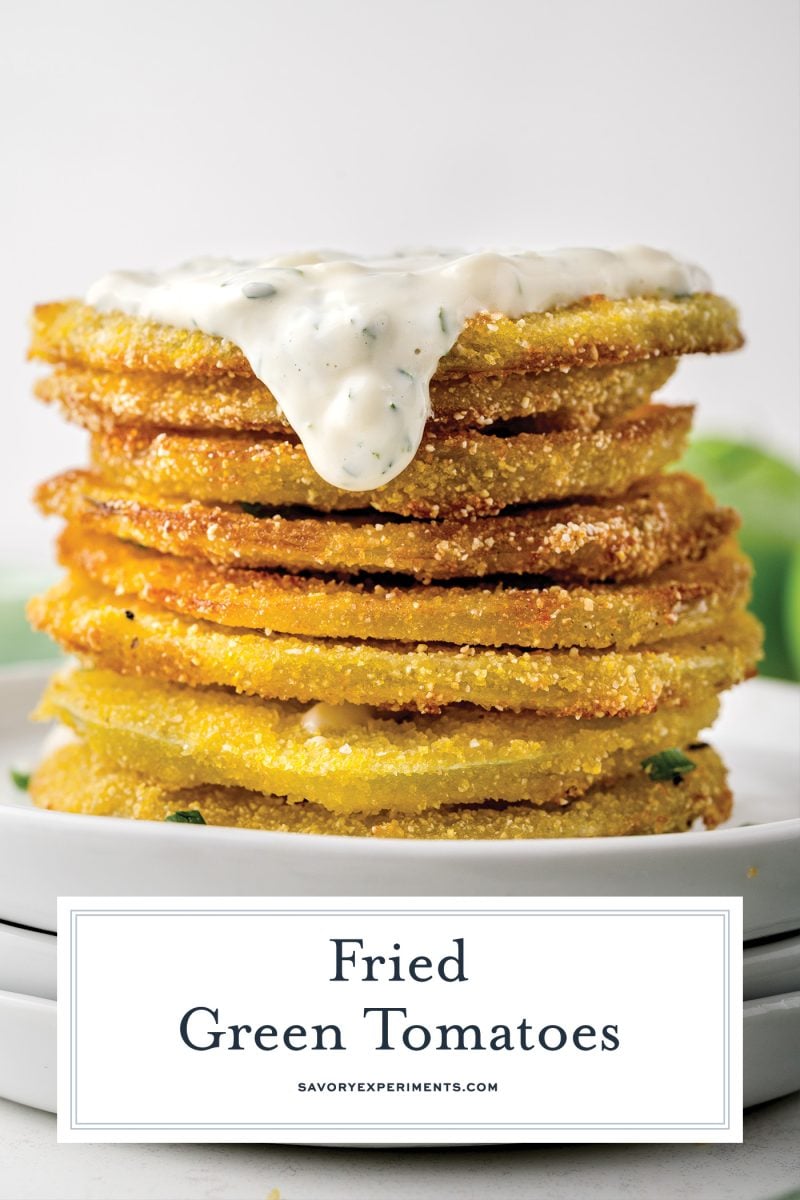 close up stack of green fried tomato recipe