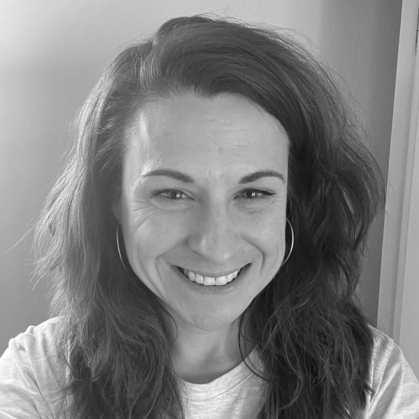 black and white image of woman smiling