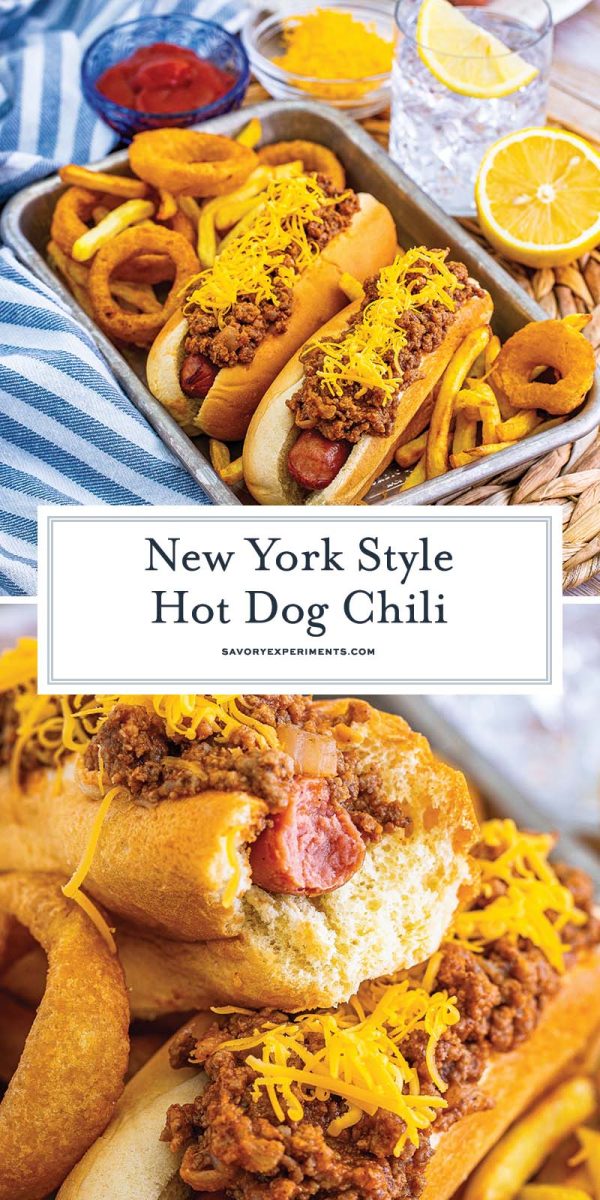 collage of hot dog chili for pinterest