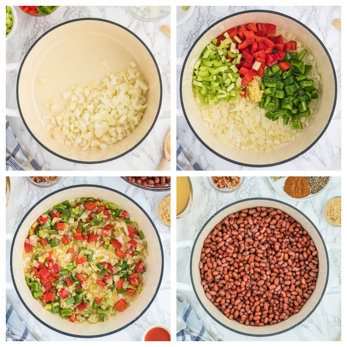 step-by-step images showing how to make red beans and rice 