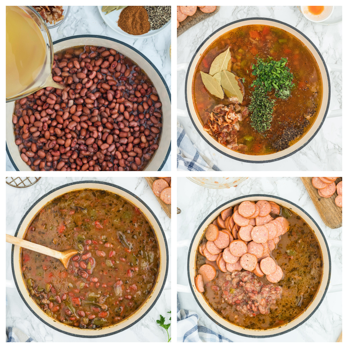 step-by-step images showing how to make red beans and rice 