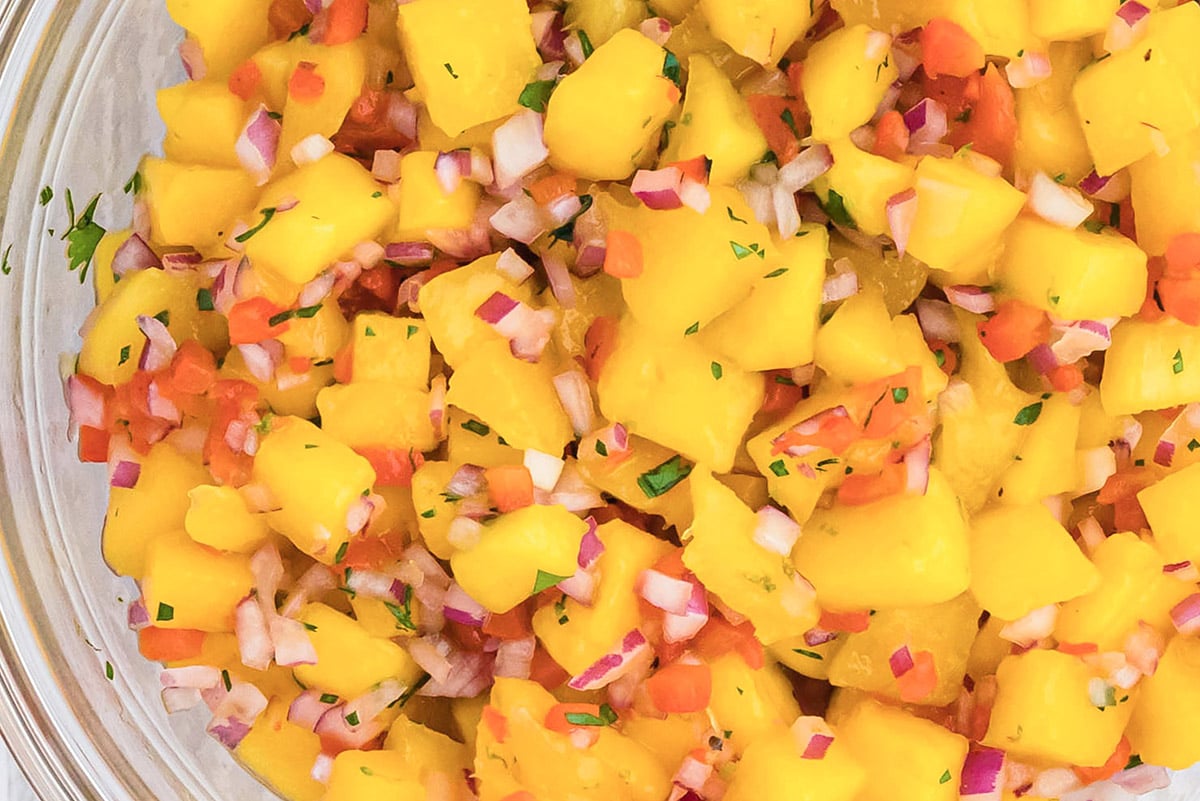 close up of fresh mango salsa 