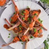 overhead plate of fried lamb chops