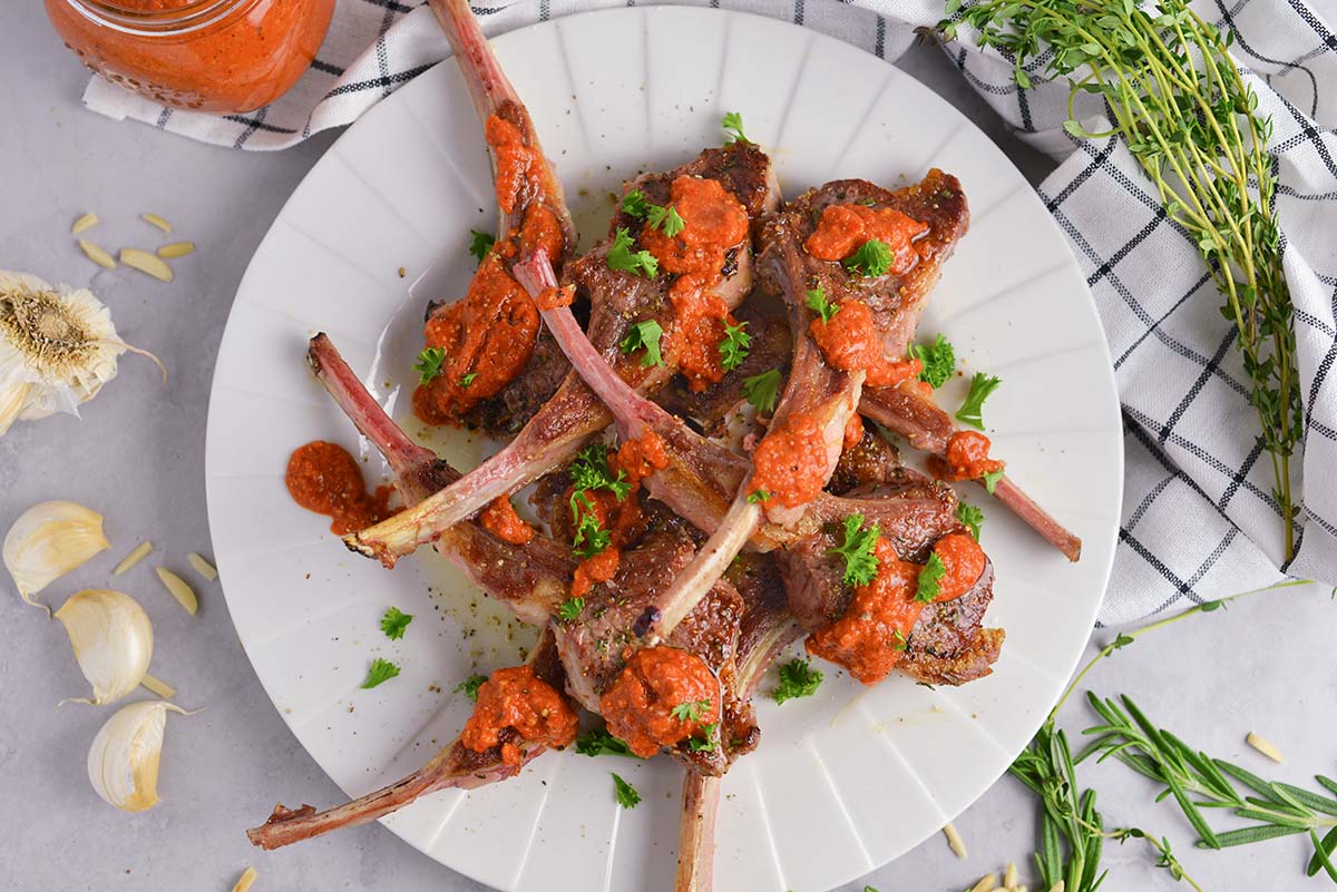 overhead serving platter of lamb