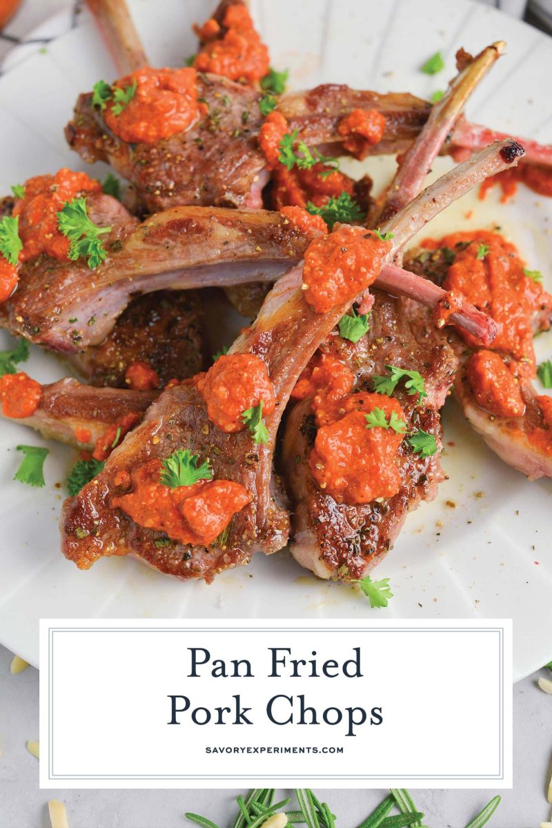 close up of pan fried lamb chops 